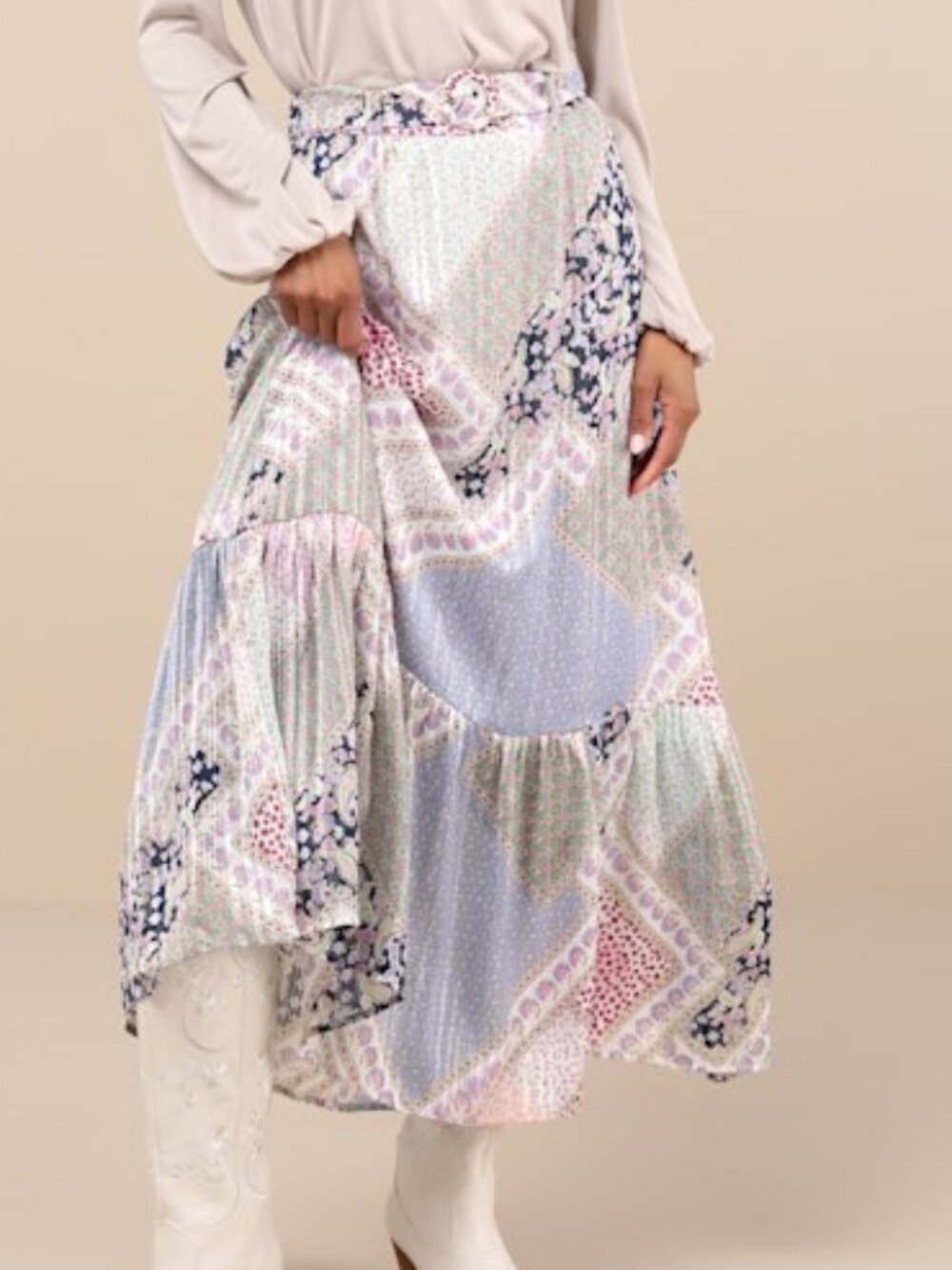 Lulus Vibrant Crush Purple Multi Scarf Print Tiered Belted Maxi Skirt - Size XS